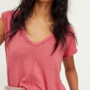 $98 FREE PEOPLE SAMMIE OVERSIZED T-SHIRT TEE STRAWBERRY PINK RED SMALL